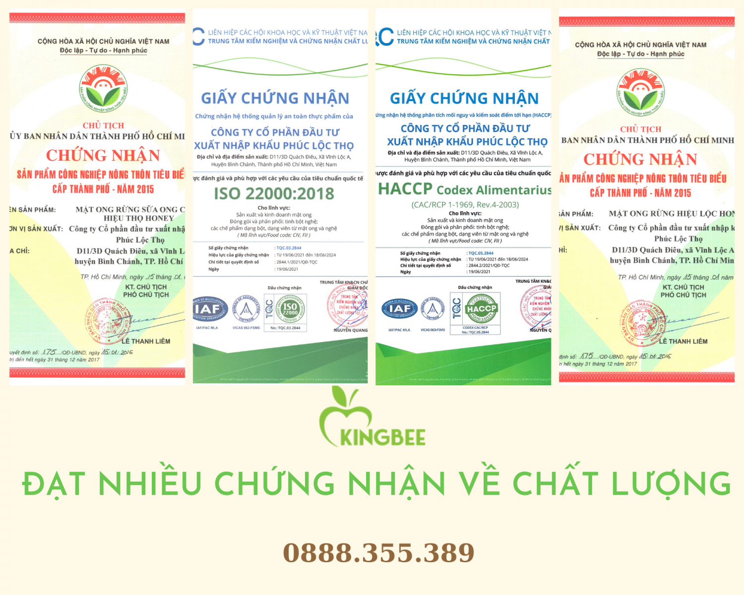 KINGBEE ĐẠT NHIỀU CHỨNG NHẬN