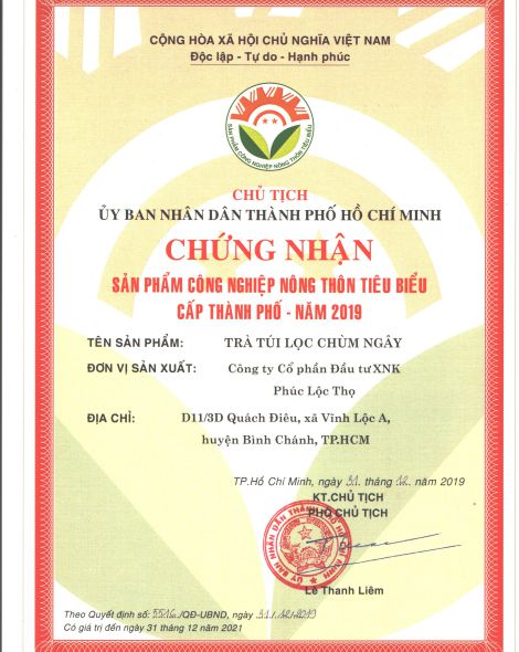 Chứng nhận sản phẩm trà túi lọc chùm ngây